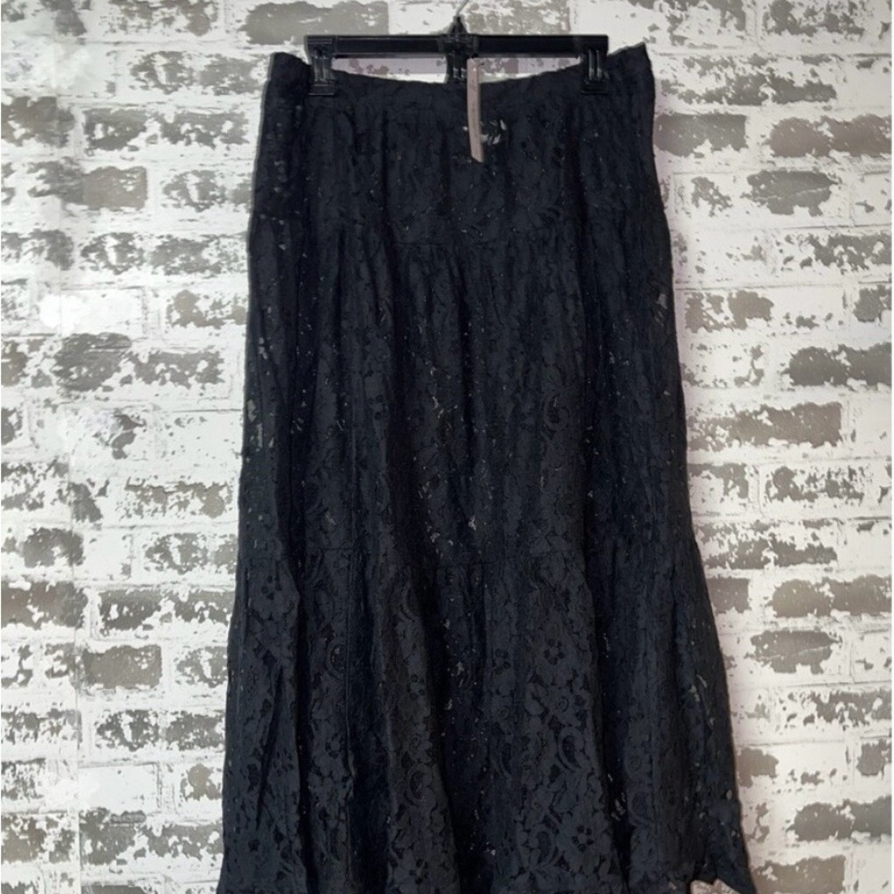 Adore Me Black Lace Tiered Maxi Skirt NWT